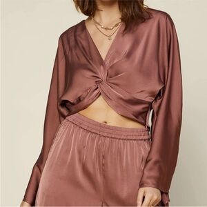 Skies are Blue Twisted Front Satin Blouse